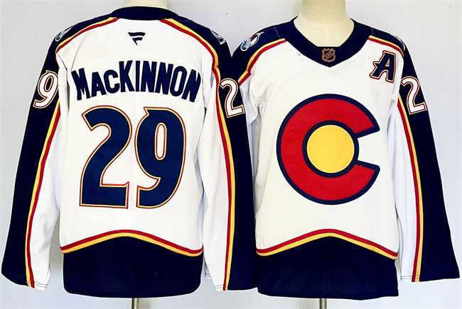 Men%27s Colorado Avalanche #29 Nathan MacKinnon White Alternate With A Patch Reverse Retro Stitched Jersey